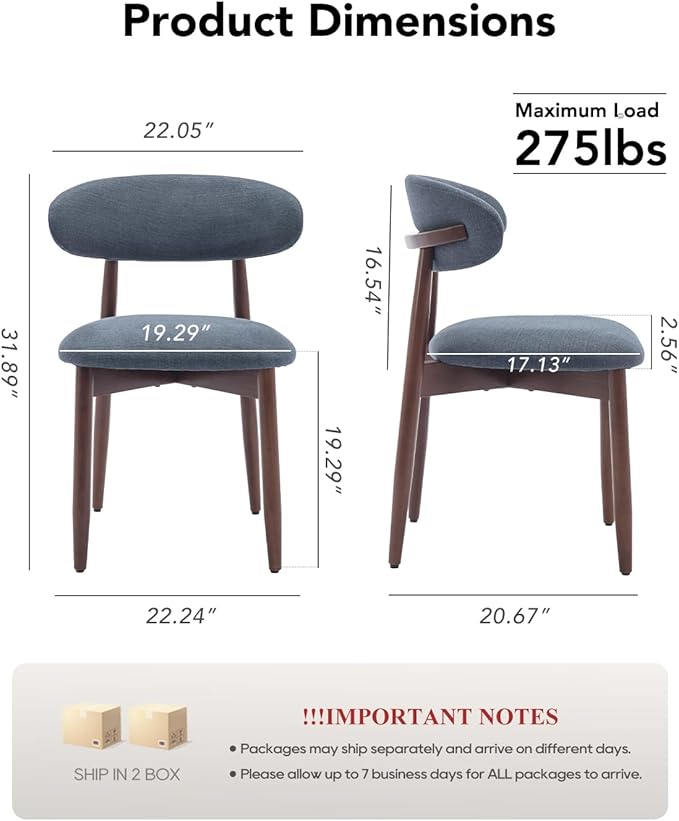 Dining Room Chairs Set of 4, Upholstered Farmhouse Dining Chairs, Modern Fabric Kitchen Chairs with Solid Wood Leg,Blue