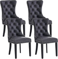Leather Dining Chair Set of 4, Dining Room Chairs with Nailhead Ring Pull Trim, Upholstered Dining Chairs with Solid Wood Legs for Kitchen Dining Room (Black)