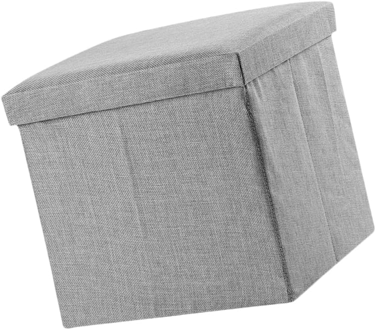 PRETYZOOM Foldable Storage Stool 11.8 Inch Square Cloth Cube with Lid Multifunctional Storage Footstool for Home Organization and Seating
