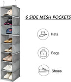 Berdeng Hanging Shoe Organizer for Closet with Side Mesh Pockets，Hat Racks for Baseball Caps，Shoe and Hat Holder & Storage，8-Shelf，Gray，1 Pack