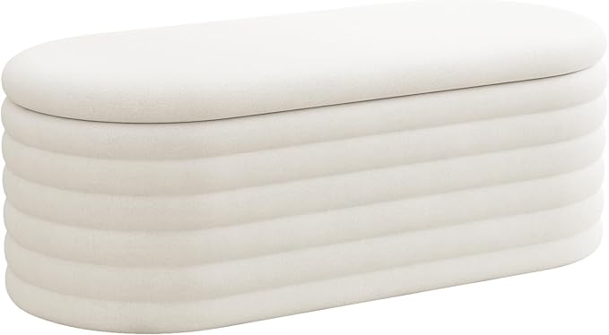 Storage Ottoman Bench 40 inch Upholstered Chenille Fabric Storage Bench for Bedroom End of Bed Stool Aesthetic Large Storag Ottoman for Living Room Entryway,Beige White