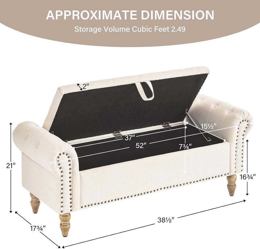 Furnimart Storage Bedroom Bench for End of Bed, Faux Linen Upholstered Storag...