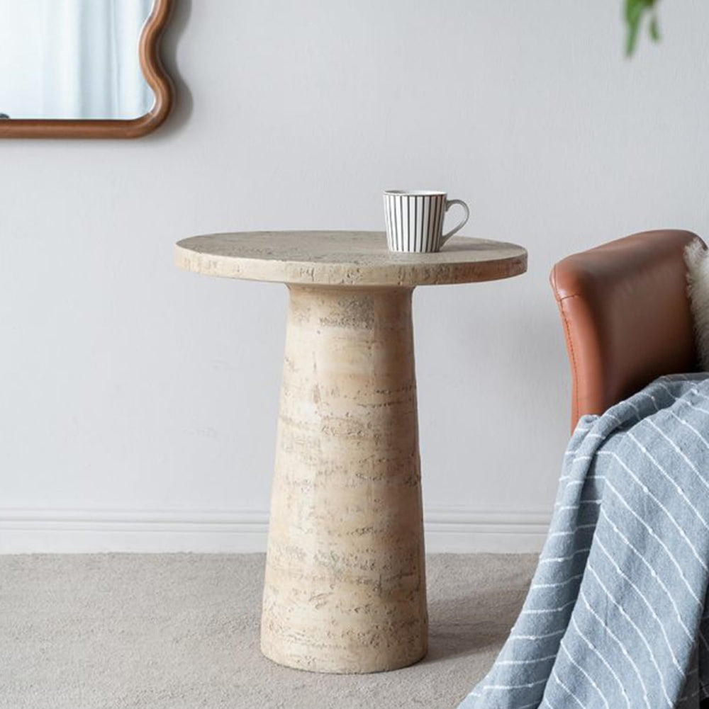 Faux Stone Side Table Round End Table Patio Small Drink Table for Small Space...