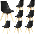 Dining Chairs Set of 8, Mid-Century Kitchen & Dining Room Chairs with Wood Legs and Cushion, Leather Dining Chairs Set for Living Room, Kitchen, Black 8 Pack