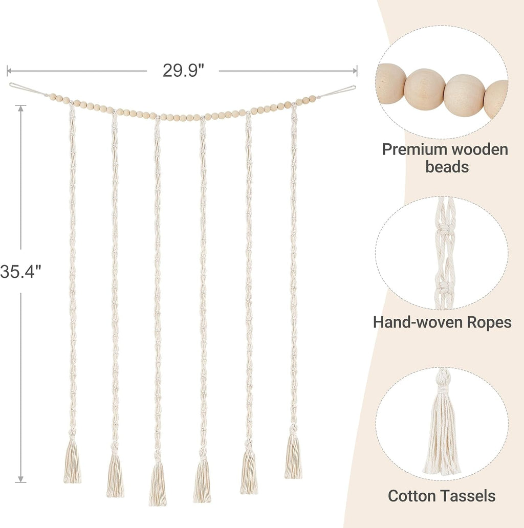 Dahey Macrame Bow Holder Hanging Hair Bow Organizer for Baby Girls Boho Wall Decor Handmade Headband Holder with wood beads Storage Hair Clips for Baby Nursery Room,1 PCS, Clips and Bows Not Included