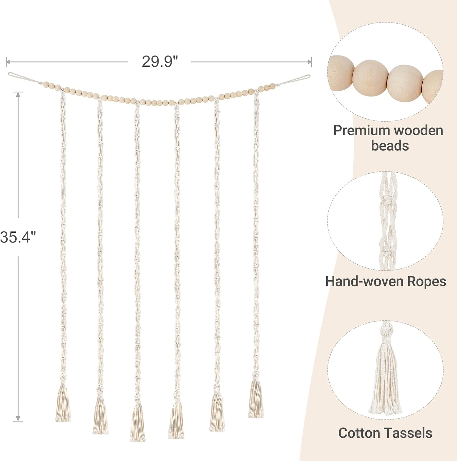 Dahey Macrame Bow Holder Hanging Hair Bow Organizer for Baby Girls Boho Wall Decor Handmade Headband Holder with wood beads Storage Hair Clips for Baby Nursery Room,1 PCS, Clips and Bows Not Included