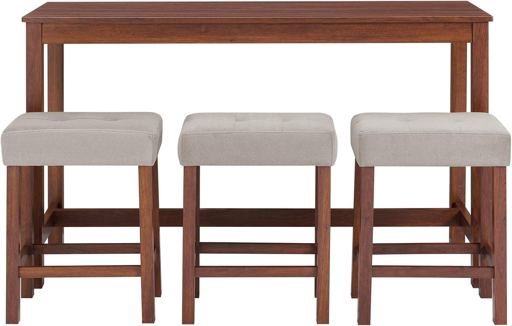 Knocbel Industrial 3-Person Counter Height Bar Table Set with Power Outlet, 4...