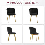 VECELO Velvet Dining Chairs Set of 4, Modern Upholstered Kitchen Chairs with Thick Cushions, Curved Padded Backrest and Metal Legs, for Kitchen, Dining Room, Living Room, Black