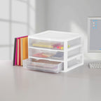 Sterilite 6-Pack Wide 3 Drawer Unit, Plastic Desktop Organizer with Clear Drawers, White Frame - Stackable Multi-Purpose Storage for Office Supplies, Craft Rooms, Classrooms and Home Organization