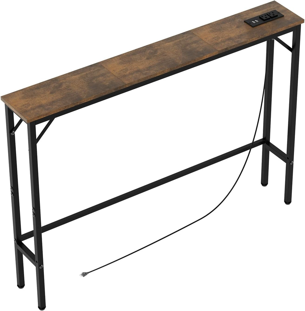 Aduanbang 5.9" Console Table with Outlet – Narrow Sofa Table, Behind Cou...
