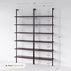 Nathan James Theo 6-Shelf Tall Bookcase, Wall Mount Bookshelf with Natural Wood Finish and Industrial Metal Frame, Nutmeg/Matte Black, Set of 2
