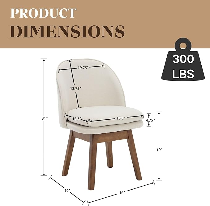 Wahson Upholstered Dining Chairs Set of 6, Modern Linen Fabric Dining Room Chairs with Solid Wood Legs & Double-Padded Seat, Swivel Accent Desk Chair for Kitchen Dining Room Restaurant - Beige