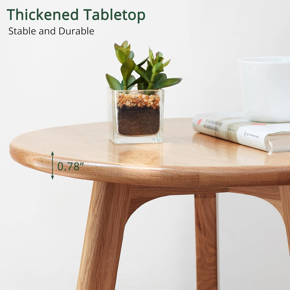 Solid Beech Oak Wood Side Table - Compact End Table with Detachable Cloth Poc...