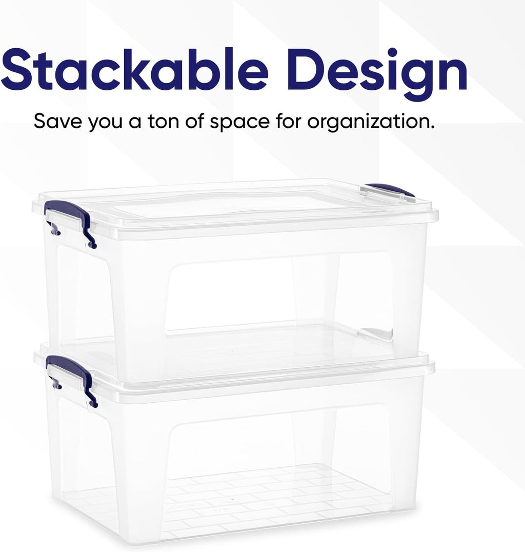 Superio Clear Storage Bins with Lids, 28.5 Quart BPA Free Plastic Containers, Transparent Boxes for Organizing, Stackable Crates, Organizer Totes for Home, Office, School, and Dorm