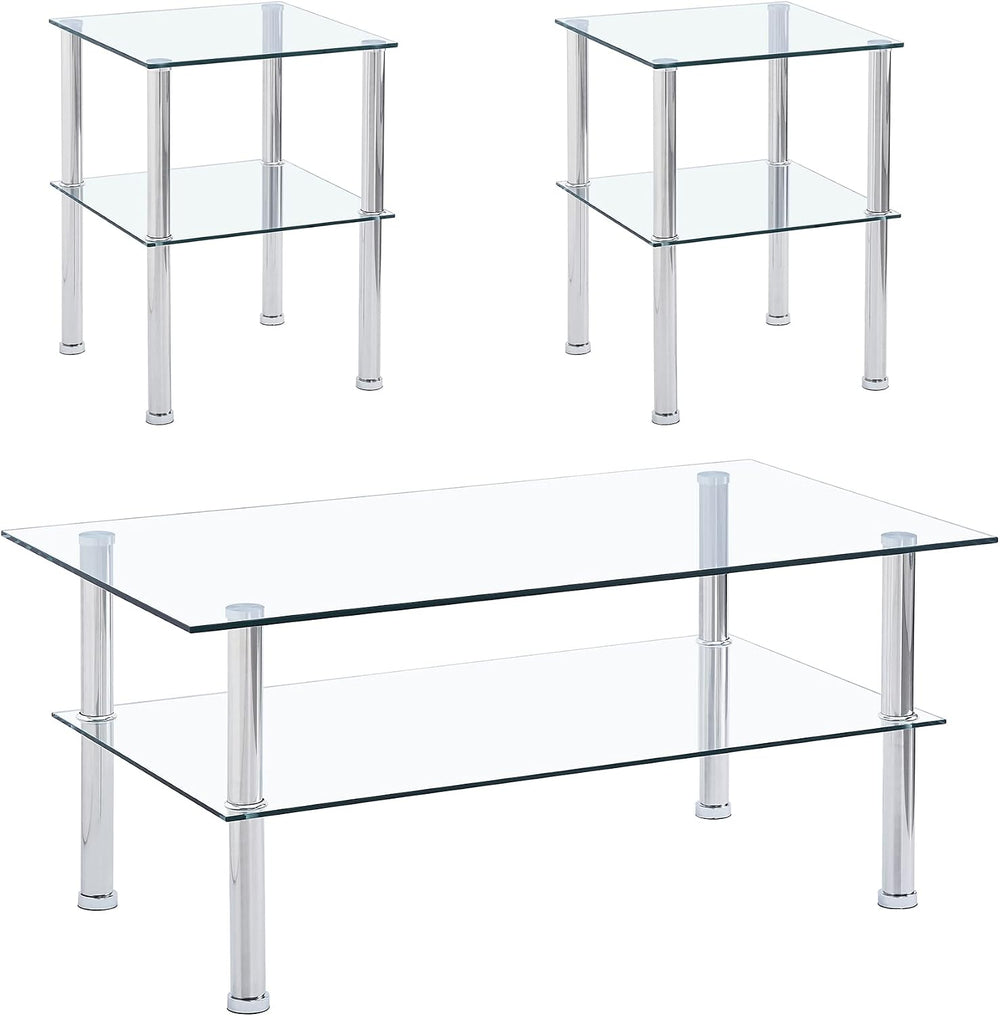 Glass Coffee Table Set of 3, Modern Clear Transparent Living Room Tables, Cof...