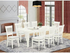 East West Furniture LGVA9-LWH-C 9 Piece Dining Set Includes a Rectangle Dining Room Table with Butterfly Leaf and 8 Linen Fabric Upholstered Kitchen Chairs, 42x84 Inch, Linen White