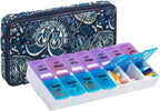 Weekly Pill Organizer 2 Times a Day, Zumd Pill Box 7 Day with Cute Quilted Fabric Zipper Case, Travel Pill Case Am Pm for Vitamin Medicine Organizer