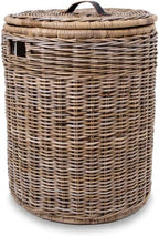 The Basket Lady Round Kubu Wicker Laundry Hamper, Extra Large, 23 in Dia x 28 in H, Serene Grey…