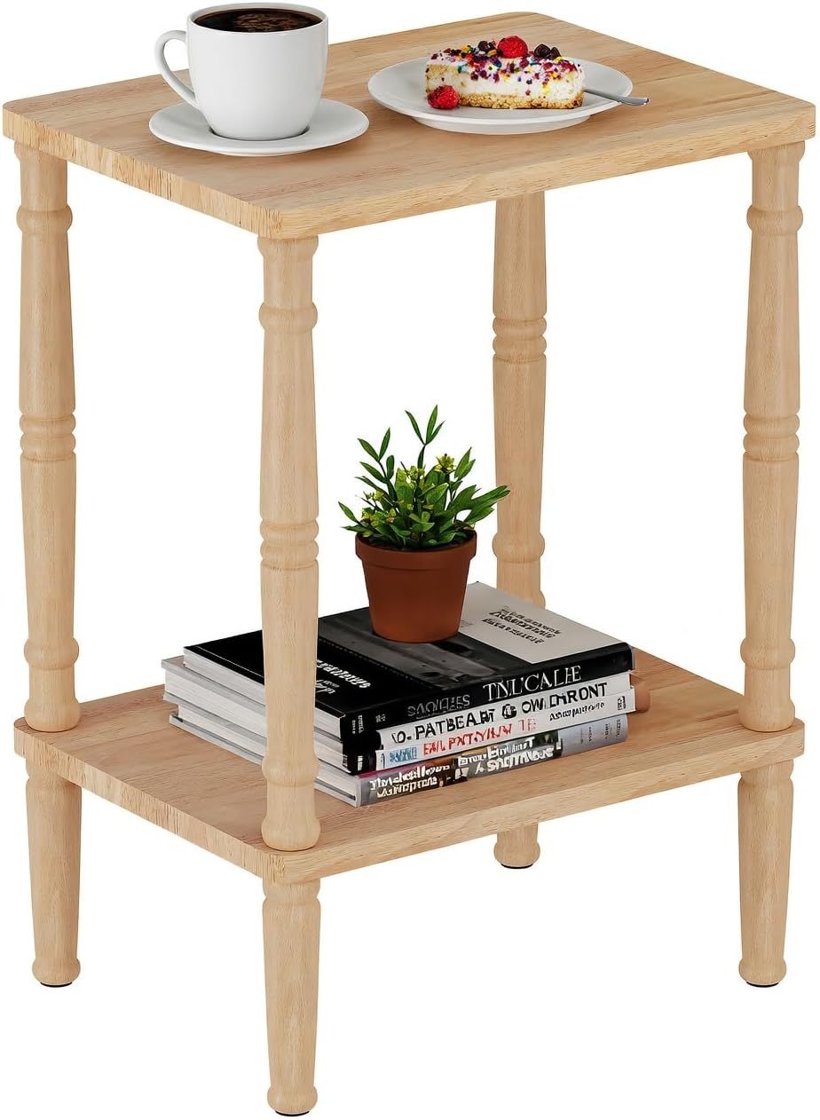 LUCKNOCK Solid Wood Side Table, Small Vintage End Table, Narrow Couch Side Ta...