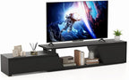Verano Garden Extendable TV Stand with Led Lights, Wood TV Media Console with 2 Drawers & 1 Cabinet, Modern Entertainment Center Up to 90 Inch TV for Living Room Bedroom, 63" - 90.6" (Black)