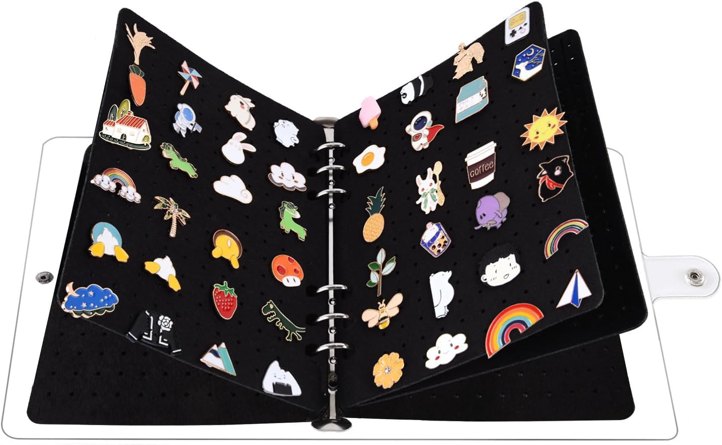 5 Pages A5 Enamel Pin Display Book, Pins Collection Storage Organizer Book,Clear PVC Cover, Portable Travel Pin Display Book for Brooch Collectors (Not Include Accessories).Black