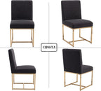 CIMOTA Black Modern Dining Chairs Set of 4, Upholstered Linen Dining Room Chairs Armless Side Chair with Gold Base for Kitchen, Charcoal Black, 4PCS