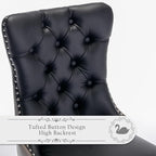 Leather Upholstered Dining Chairs Set of 6, Modern Style Kitchen Side Chairs with Nailhead Trim and Wood Leg, Metal Pulling Ring for Dining Room Living Room(Black&Grey,Set of 6)