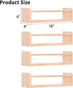 Set of 4 Wall-Mounted Kids Bookshelf - Pine Floating Nursery Book Shelves - Ideal for Nursery Shelf Decor ，Kids Room Toy Storage