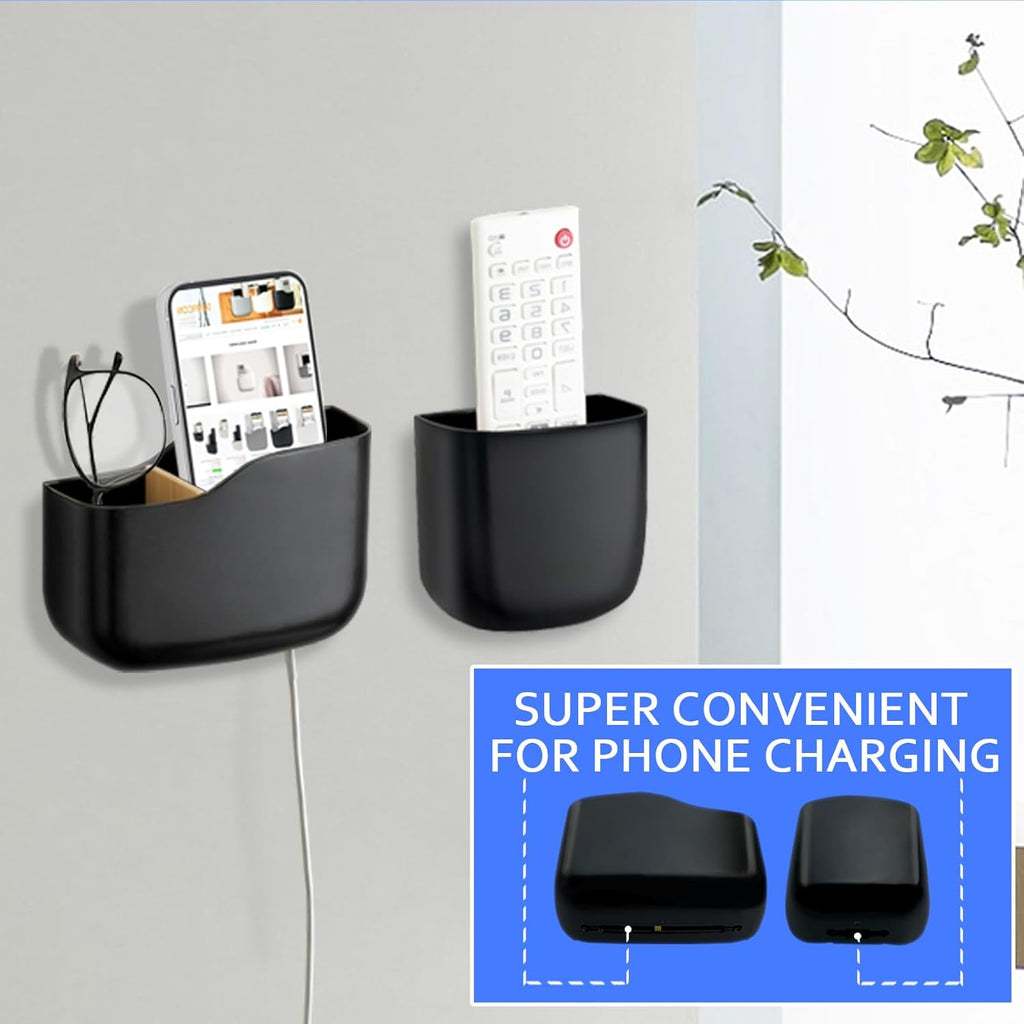 Remote Holder Wall Mount TV FAN Remote Control Holder Bedside Caddy Wall Organizer Phone Holder for Office Adhesive Media Player Controller Holder Box Tray Home Desk Nightstand Black 1 Big 1 Small