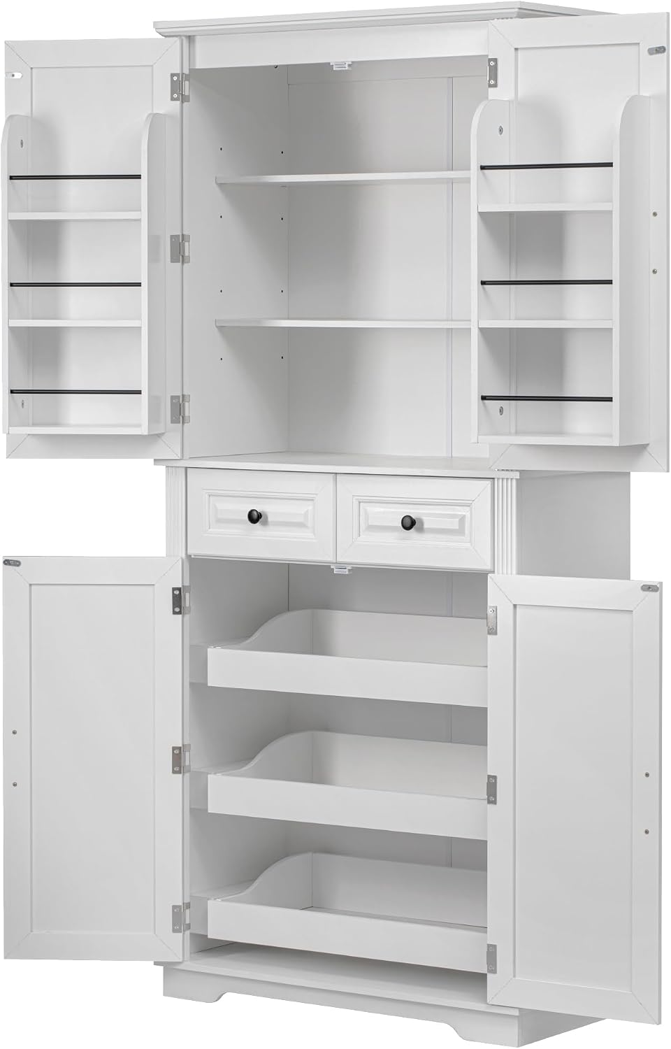 Kitchen Tall Pantry with 3 Pull Out Cabinet Organizers, Farmhouse Freestandin...