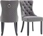 Velvet Dining Chairs Set of 2, Upholstered Dining Room Chairs with Nailhead Trim, Sillas de Comedor Modernas 2, Wooden Kitchen Chairs for Dining Room, Living Room, Kitchen, Bedroom, Grey