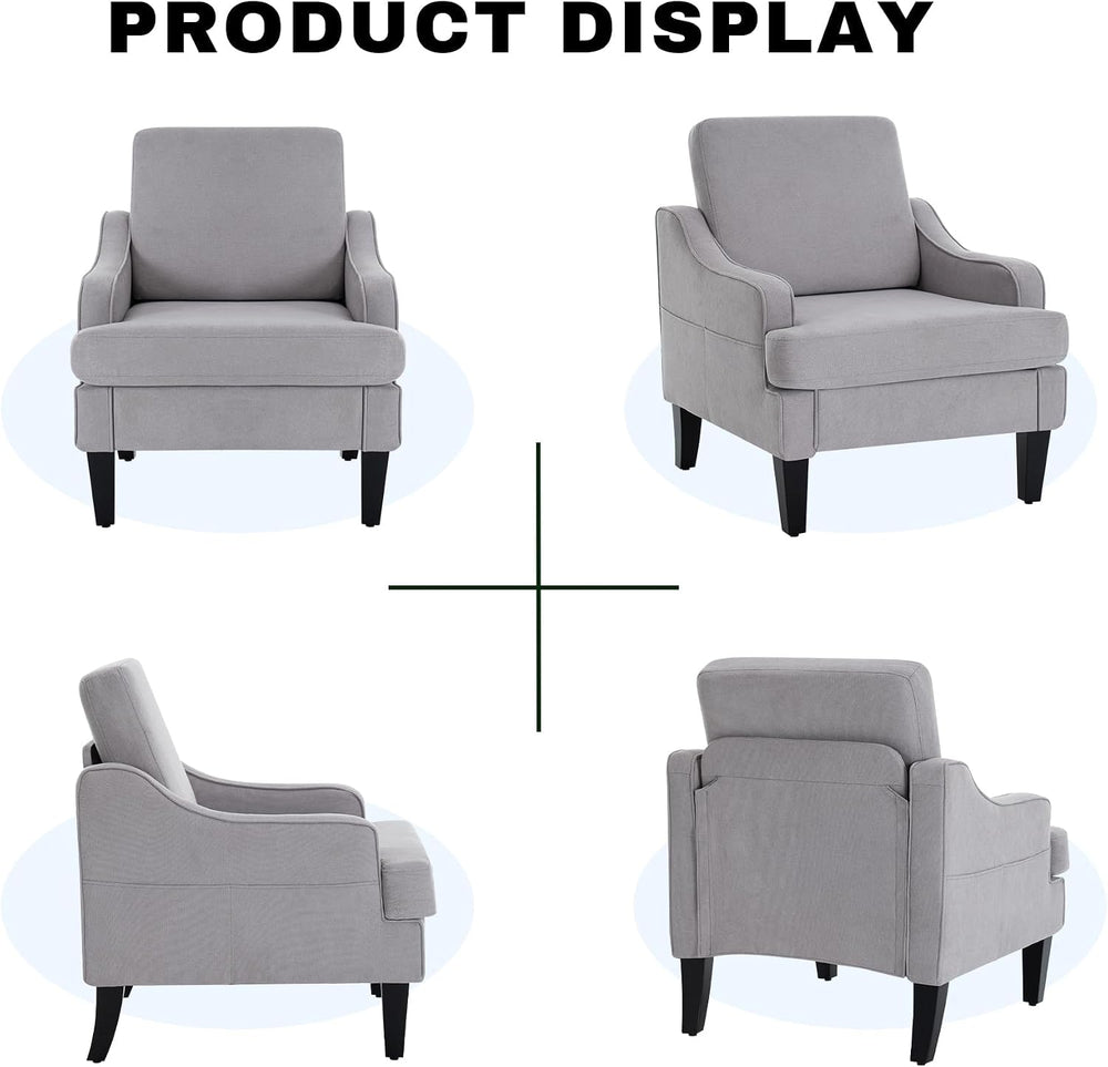 Mid-Century Accent Chair, Comfy Arm Chair Upholstered Living Room Chair for B...