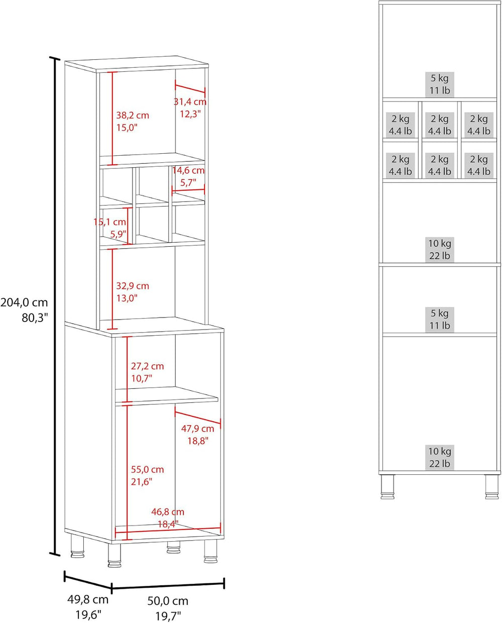 Kitchen Pantry with 2 Doors 4 Legs 8 Shelves White | FSC and CARB compliant e...
