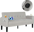 AILEEKISS 62" Loveseat Couches Upholstered Fabric Linen Love Seat Sofas Couch with 2 USB, Cup Holders, Side Pocket, Modern Tufted Sofa for Living Room, Office, Bedroom, Apartment (2-Seat, Light Grey)