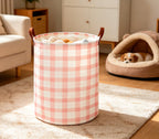 CLOCOR Laundry Basket, Waterproof Fabric Storage Container, Room Decor, Gift Basket(Pink Grid)