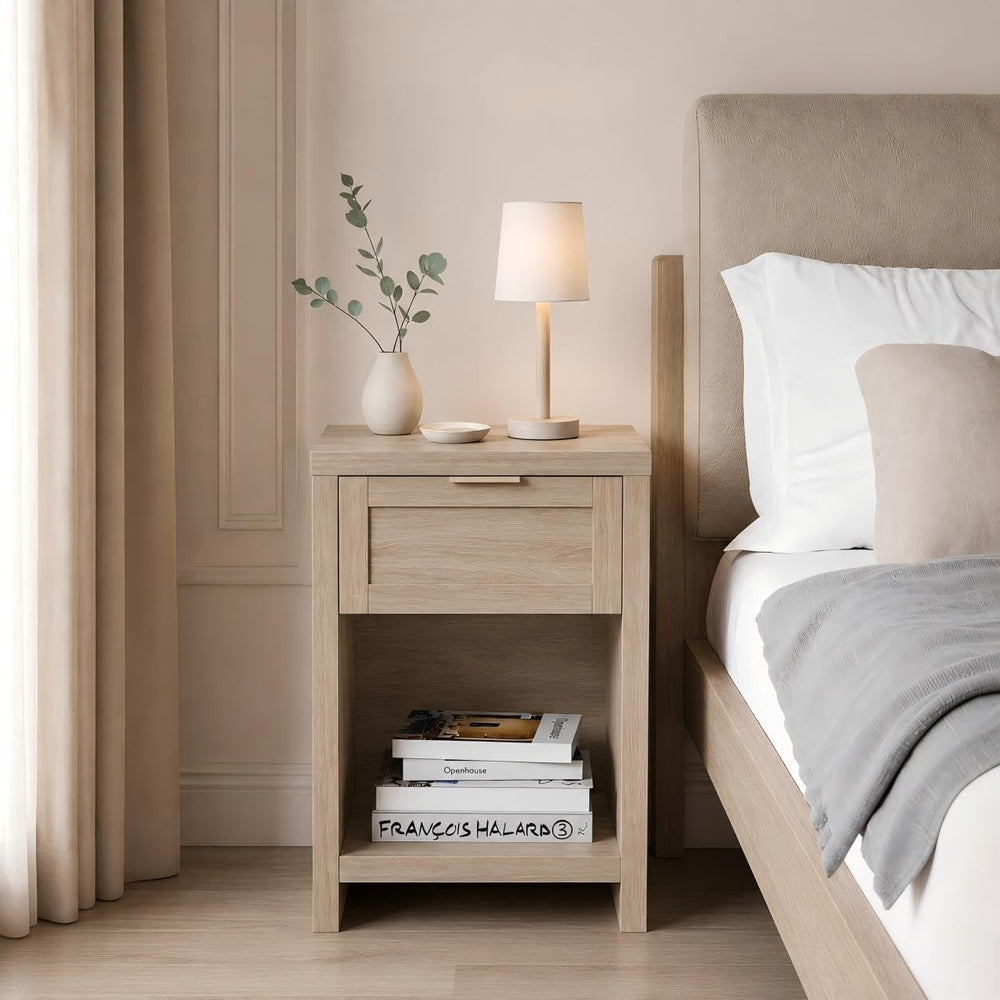 Walsham Natural Nightstands, Light Weathered Oak, 2 Set | Boho Bed Side Table...