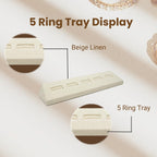 Novel Box 5-Slot Beige Linen Rings/Earrings/Cufflinks Holder Tray 8.12x1.75x1 Inches - Ring Holder Organizer for Selling or Personal Use - Jewelry Display Trays for Special Occasions