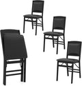 Giantex Folding Dining Chairs Set of 4, Black Wood Kitchen Chair w/Padded Seat, Solid Wood Frame, Max Load 400 Lbs, No Assembly, Easy to Store Foldable Wooden Dining Chairs for Apartment, Small Space
