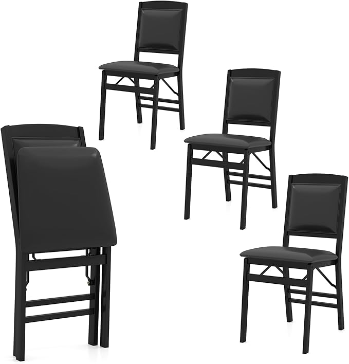Giantex Folding Dining Chairs Set of 4, Black Wood Kitchen Chair w/Padded Seat, Solid Wood Frame, Max Load 400 Lbs, No Assembly, Easy to Store Foldable Wooden Dining Chairs for Apartment, Small Space