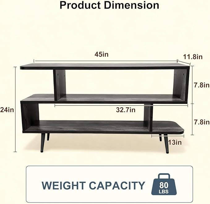 Lightdot TV Stand for TVs up to 45'', Modern Entertainment Center with 3 Open Storage Large Capacity for Collection,Media Console Table for Living Room/Entrance/Sofa Cabinet,Easy Assembly-Grey Oak
