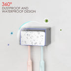 Toothbrush Holder Wall Mounted with Cover for Bathroom, 2 Slots Toothbrush Storage Organizer for Shower, Self Adhesive Toothbrush Hanger Rack for Dorm, Cabinet (Silver)