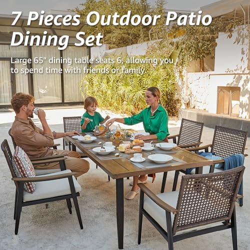 7 Piece Patio Dining Set , Rattan Wicker Patio Chairs Set