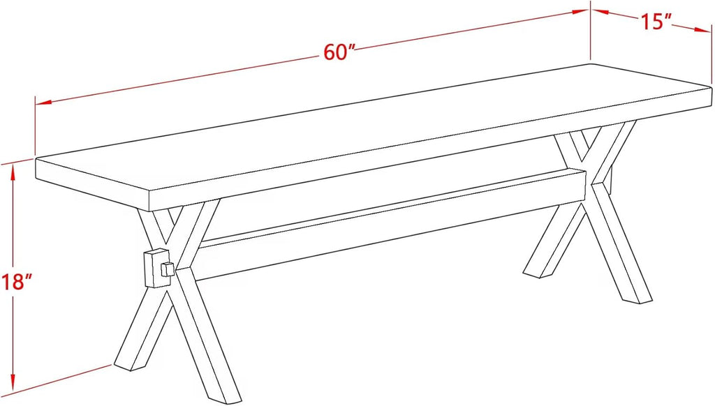 East West Furniture XB076 X-Style Mid Century Modern Dining Bench with Solid Wood Seat, 60x15x18 Inch, Multi-Color
