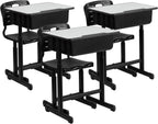 Flash Furniture Nila Set of 3 Adjustable Height Student Desks and Chairs with Black Pedestal Frames