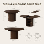 Extendable Round Dining Table: 47″–63″ Kitchen Table for 4 6 8 with Dust-Proof 2-Tier Storage Shelf Space Saving, Modern Farmhouse Expandable Wood Oval Circle Dinner Furniture with Pedestal Base
