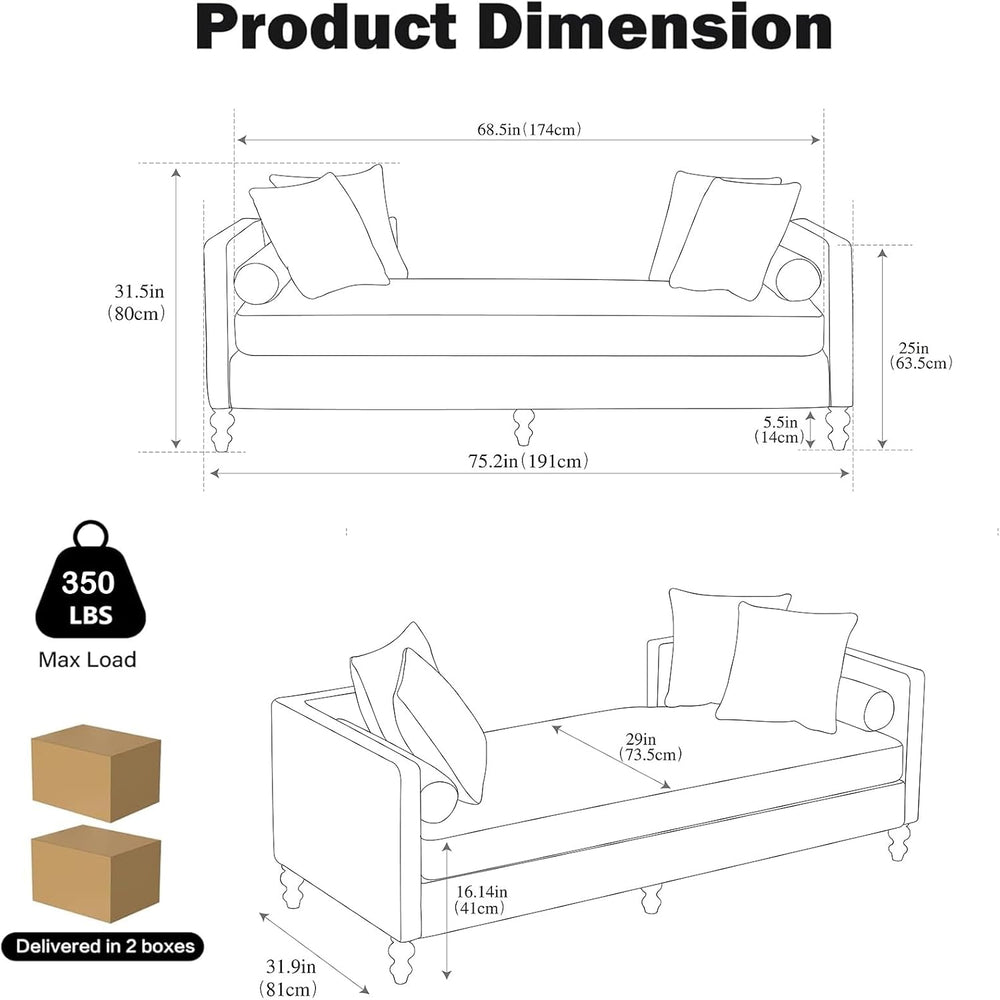 Chifee & Vingol 75.2" W Retro Oversized Chaise Lounge Chair Indoor w...
