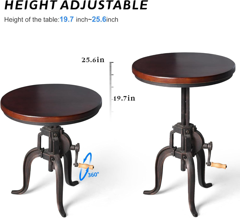 Topower Industrial Retro Side Table Antique Mechanic Crank Height Ajustable B...