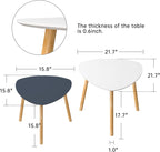 Bamboo Nesting Coffee Tables - Small Coffee Table for Living Room, Set of 2 Triangle End Table Modern Side Table for Bedroom Apartment Balcony Yard Small Spaces, (White & Gray)