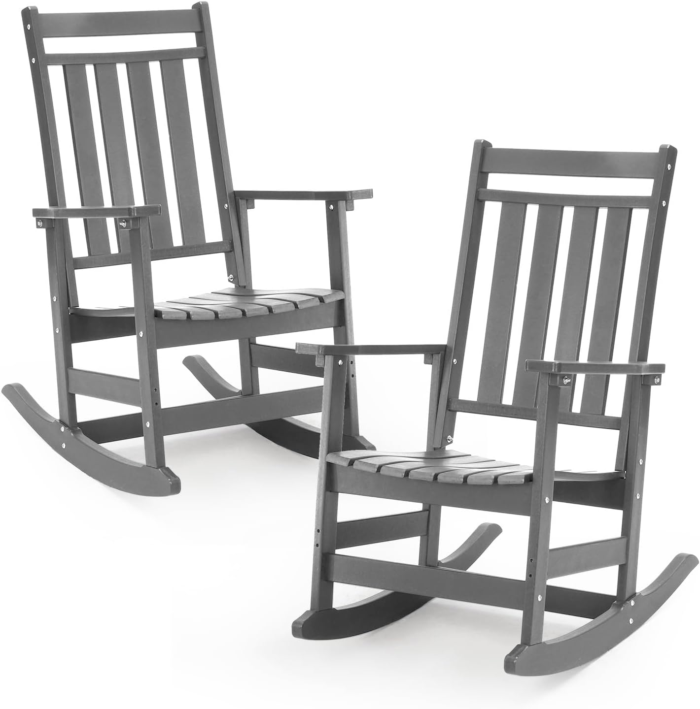 LETKIND Oversized Outdoor Rocking Chairs Set of 2,All Weather Rocker Chair with More Comfortable Seat Panel for Porch Patio Outside(Grey)