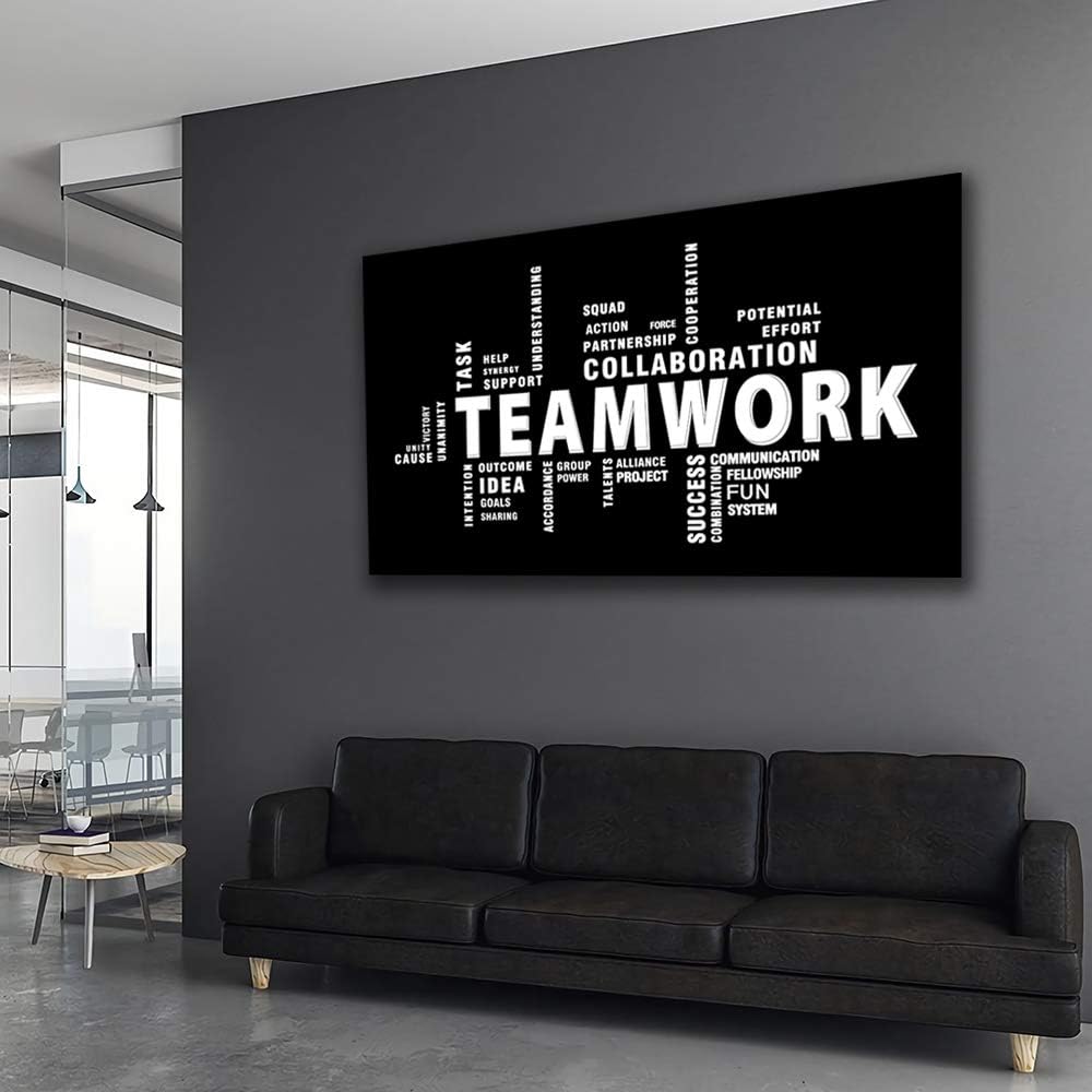 Teamwork Canvas Wall Art - Large Framed Motivational Quotes Artwork Modern Ho...